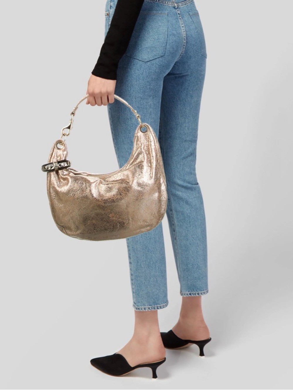 Jimmy Choo Solar Hobo Bag Metallic Shimmer with Jimmy Choo Bracelet bag Enhancer